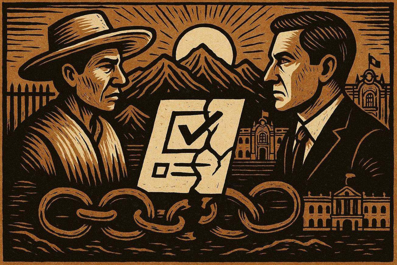 Ilustración editorial: segunda vuelta presidencial Perú 2026